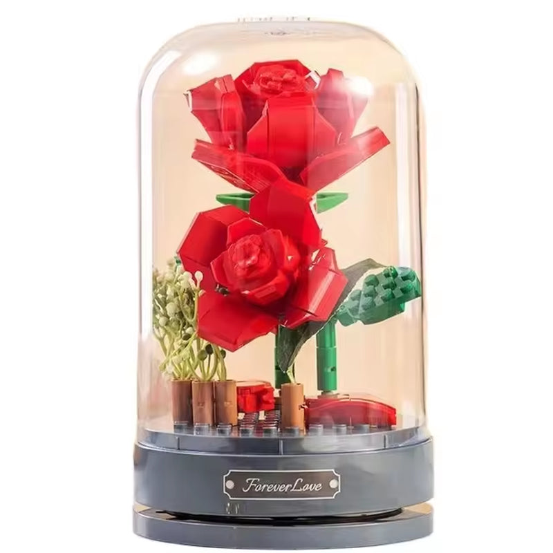 JK2675  Immortal Flower Rose Bouquet DIY MOC Bricks Assembly Music Box Building Blocks Flower for House Decoration Gift